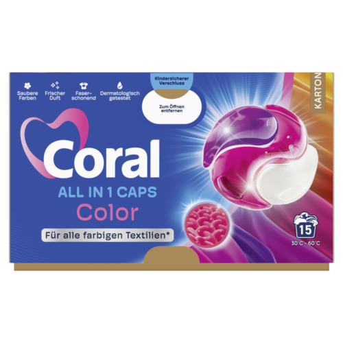 8720181511103_CORAL_Coral Waschmittel All in 1 Cap_Scr-PNG_Retail_Frontansicht_154578 Coral Waschmittel All in 1 Caps Color 15 Wl 260g