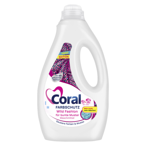 8720181909689_CORAL_Coral Flussigwaschmittel Bunte_Scr-PNG_Retail_Frontansicht_160115 Coral Flüssigwaschmittel Bunte Muster 26 WL 1,3l