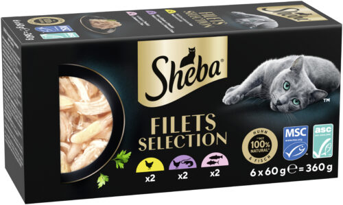 04008429192371_C1L1_s01_v01_5 Sheba Filets Multipack Huhn / Huhn mit Garnelen & Meeresfisch / Lachs & Thunfisch 6x60g