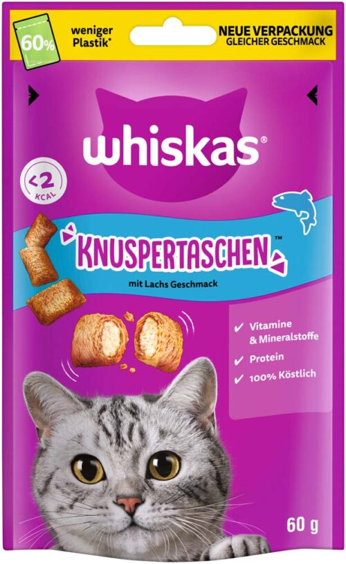 05998749146477_C1N1_s01_v01_5 WHISKAS® KNUSPERTASCHEN™ Lachs Geschmack 60g