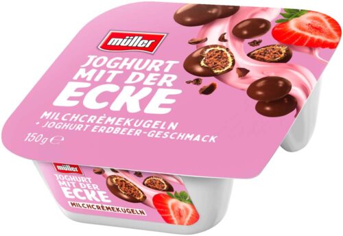 müller Joghurt mit der Ecke Milchcremekugeln Erdbeer 150g müller Joghurt mit der Ecke Milchcremekugeln Erdbeer 150g