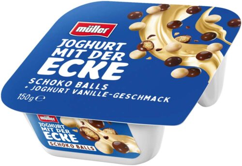 müller Joghurt mit der Ecke Knusper Vanille Schoko Balls 150g müller Joghurt mit der Ecke Knusper Vanille Schoko Balls 150g