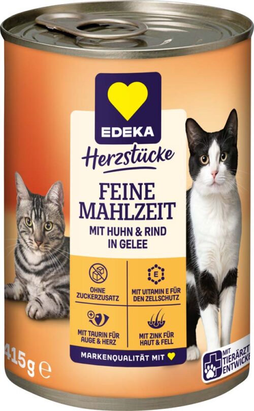 4311501141724_PER EDEKA Herzstücke Feine Mahlzeit mit Huhn & Rind in Gelee 415g