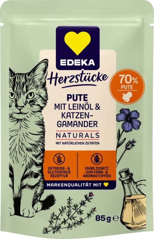 Screenshot EDEKA Herzstücke Naturals Katzen Premium - Mahlzeit Pute mit Leinöl & Katzengamander 85g