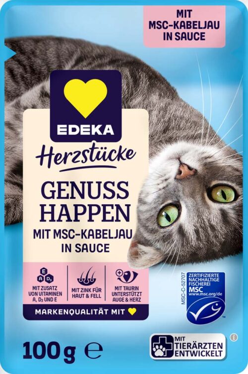 4311501606391_PER EDEKA Herzstücke Genuss Happen mit MSC-Kabeljau in Sauce 100g