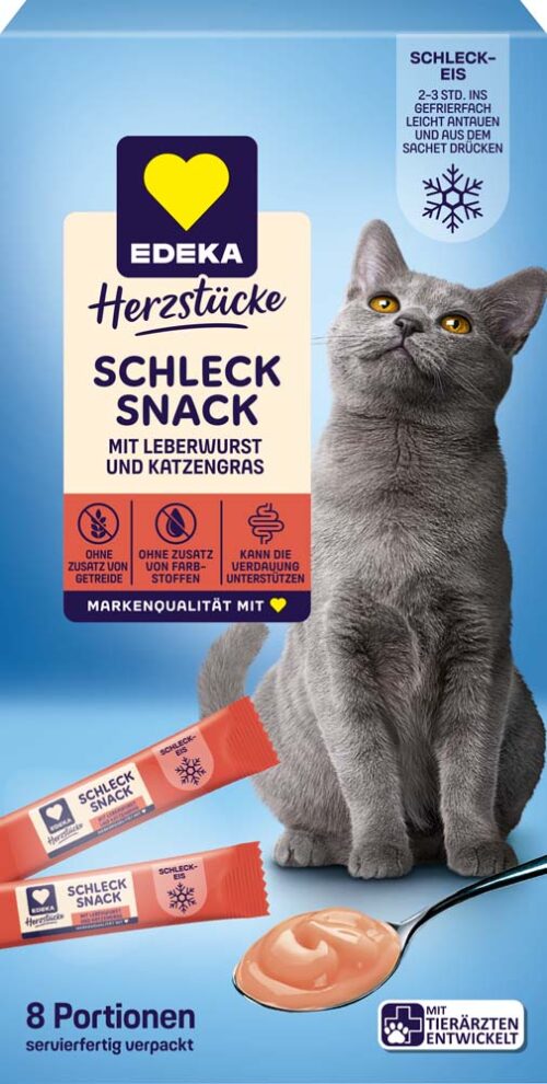 EDEKA Herzstücke Schleck Snack mit Leberwurst & Katzengras 8x15g