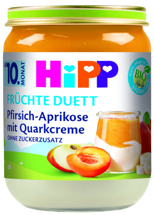 5470-02ET-A_V5_4062300379503.jpg HiPP Bio Früchte-Duett Pfirsich-Aprikose mit Quarkcreme ab dem 10. Monat 160g