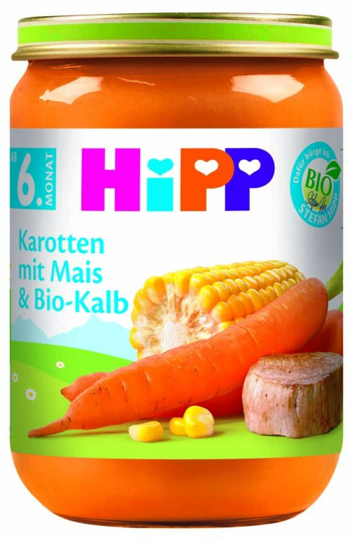 6280ET-J_V8_4062300260795 HiPP Bio Karotten mit Mais und Bio-Kalb ab dem 6. Monat 190g