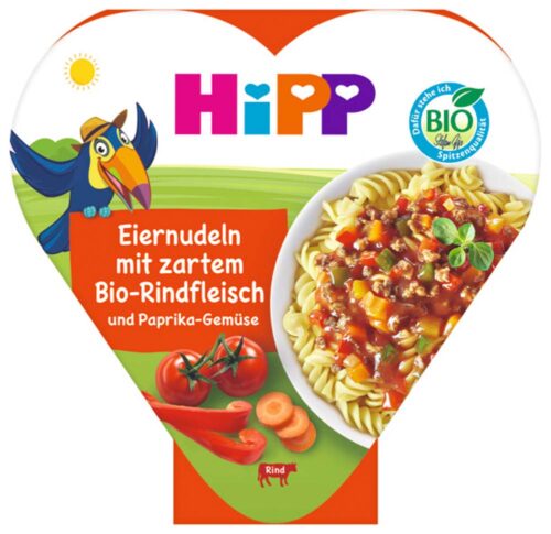 8665MA-C_HHA_v01_1-24 HiPP Bio Pasta Bambini Eiernudeln mit zartem Bio-Rindfleisch und Paprika-Gemüse ab 1 Jahr 250g