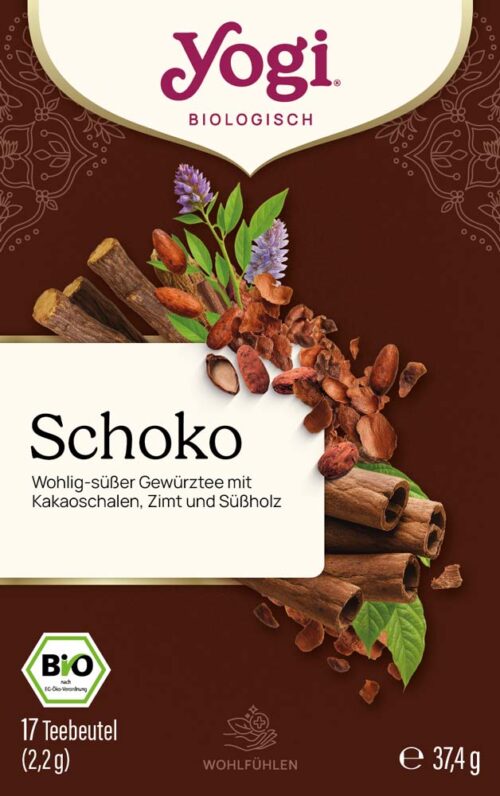 CHOC_V6_P10300_a-A10-c_FRONT YOGI TEA Schoko Bio Gewürztee 17 Teebeutel 37,4 g