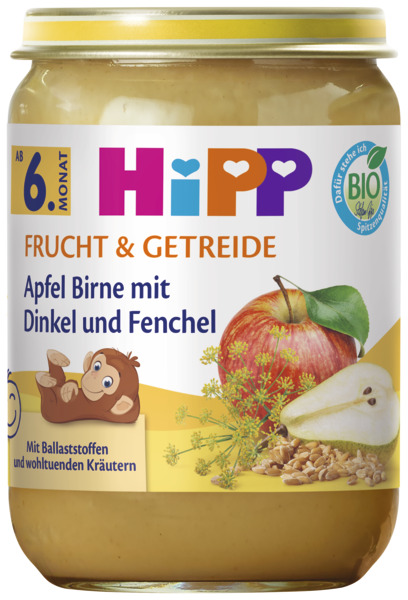 HiPP Bio Apfel Birne mit Dinkel und Fenchel ab dem 6. Monat 190g