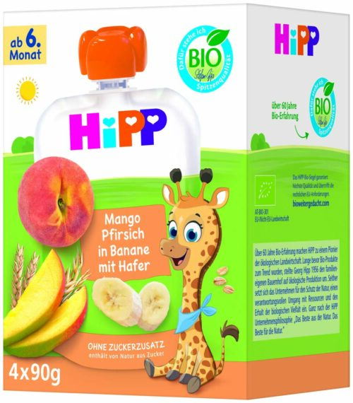 DA47001FS-F_re HiPP Mango-Pfirsich in Banane mit Hafer 4 x 90 g