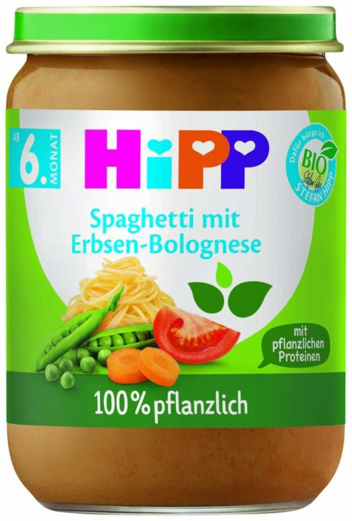 DA60500ET-A_V2 HiPP Bio Spaghetti mit Erbsen-Bolognese ab dem 6. Monat 190g