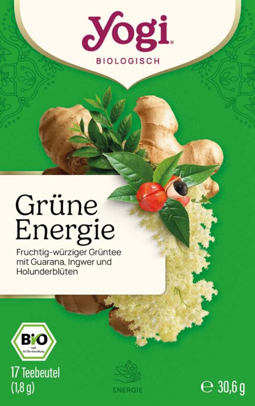 GREN_V6_P85100_a-A10-d_FRONT YOGI TEA Grüne Energie Bio Grüntee 17 Teebeutel 30,6 g