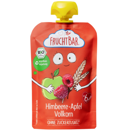 3781-4260133232648-FruchtBar-Bio-Fruchtpueree-100g-Himbeere-Apfel-Vollkorn-VS-quad FruchtBar Bio Quetschie Himbeere, Apfel & Vollkorn 100 g