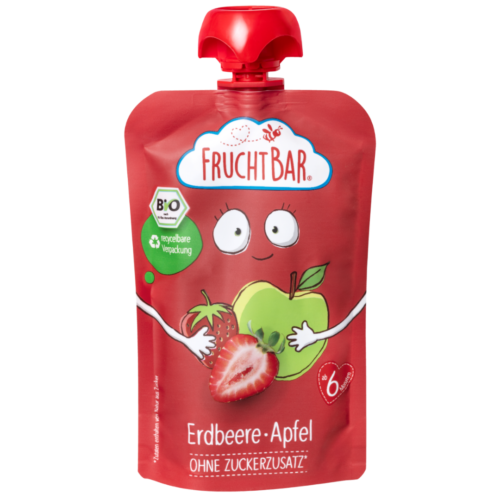 3821-4260133231924-FruchtBar-Bio-Fruchtpueree-Erdbeere-Apfel-VS-quad FruchtBar Bio Quetschie Erdbeere & Apfel 100 g
