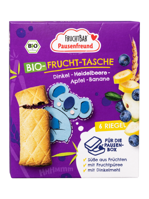 6590-4260133231399-FruchtBar-Pausenfreund-Bio-Frucht-Tasche-Dinkel-Blaubeere-Apfel-Banane_VS_solo FruchtBar Pausenfreund Bio Frucht-Tasche Dinkel, Heidelbeere, Apfel & Banane 6 x 22 g