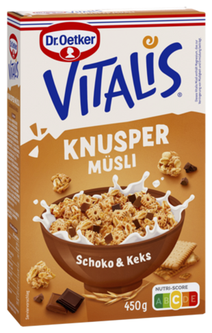 4000521012861 Dr.Oetker Vitalis Knusper Schoko + Keks Müsli 450g