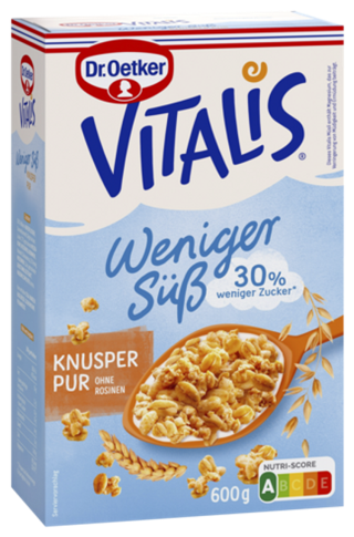 4000521662103 Dr.Oetker Vitalis Knusper pur 30% weniger Zucker 600g