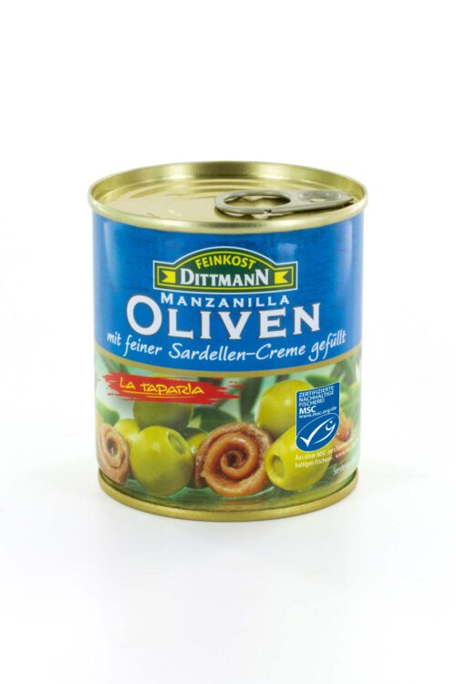 Feinkost Dittmann Manzanilla-Oliven mit feiner Sardellencreme gefüllt 200g