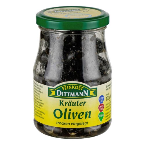 Feinkost Dittmann Kräuter Oliven Schwarz Trocken eingelegt 170g