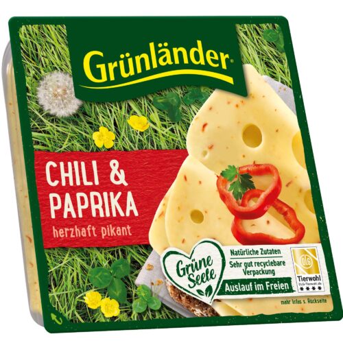 Grünländer Scheiben Chili & Paprika 48% 120g
