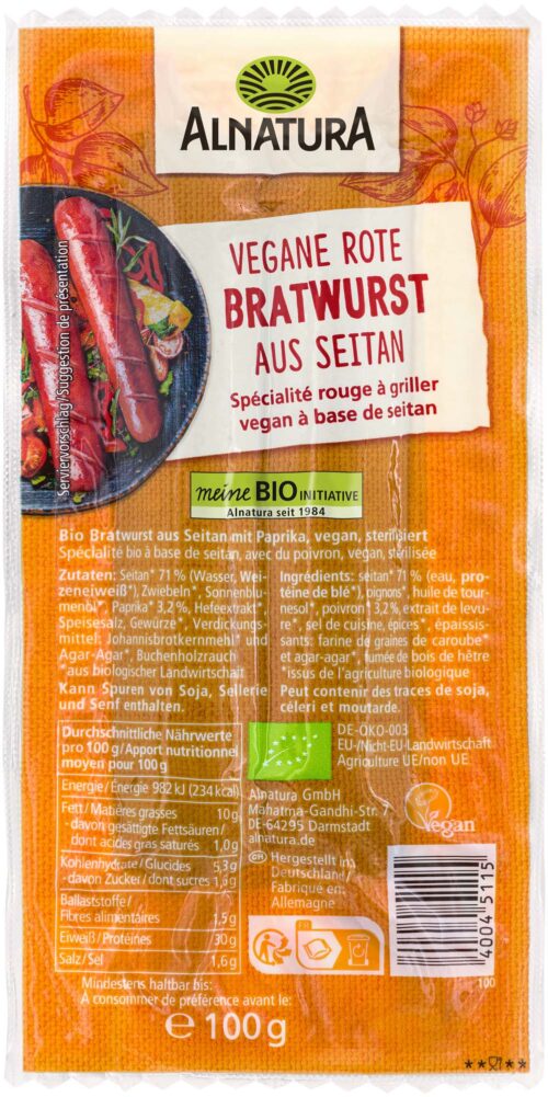 Alnatura Bio Rote Bratwurst Seitan 100g