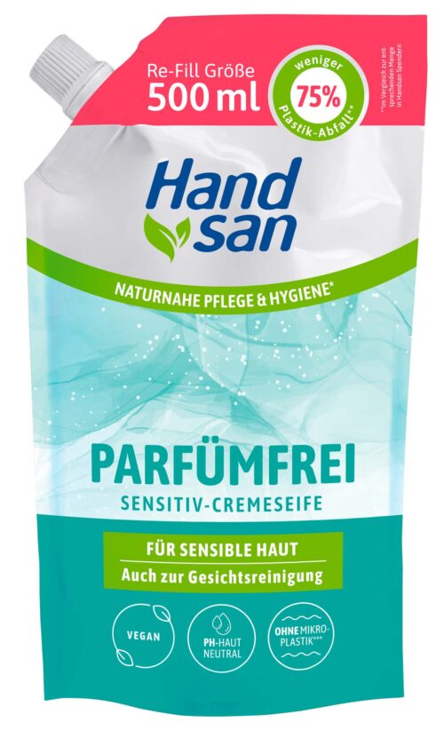 Handsan Parfümfrei Sensitiv-Cremeseife Nachfüllpack 500ml
