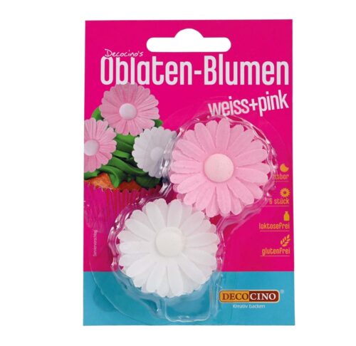Decocino Oblaten Blumen pink/weiss 6St 2g