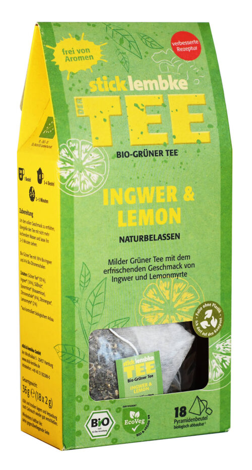 stick & lembke Bio Grüner Ingwer & Lemon Tee Pyramidenbeutel 18x2g