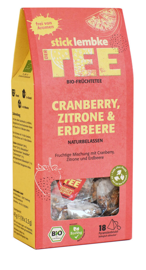stick & lembke Bio Cranberry Zitrone & Erdbeere Tee Pyramidenbeutel 18x2,5g