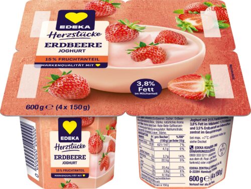 EDEKA Herzstücke Fruchtjoghurt Erdbeere 3,8% Fett 600g
