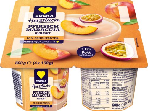 EDEKA Herzstücke Fruchtjoghurt Pfirsich-Maracuja 3,8% Fett 600g