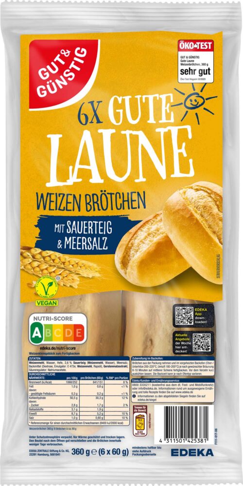 Gut & Günstig Weizen Brötchen 6St 360g