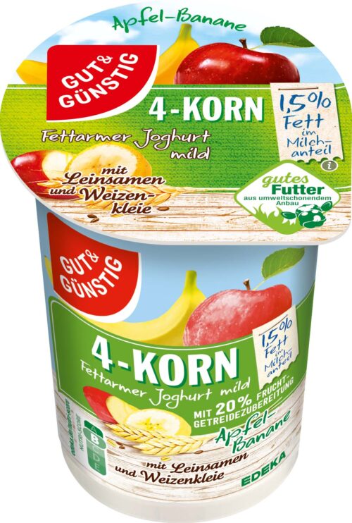 Gut & Günstig  4-Korn-Fruchtjoghurt Apfel-Banane 250g
