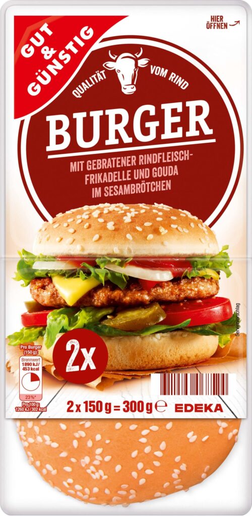 Gut & Günstig Burger Rindfleisch mit Gouda 2x150g