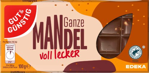 Gut & Günstig Edel Vollmilch ganze Mandeln 100g
