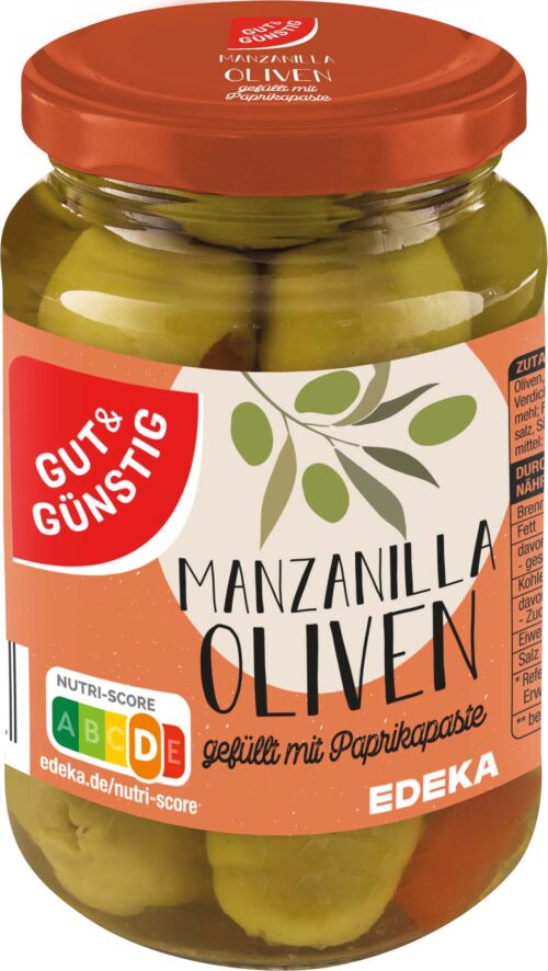 Gut & Günstig Manzanilla Oliven grün mit Paprikapaste 340g