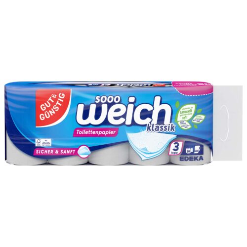 Gut & Günstig Toilettenpapier Klassik mit mindestens 20% Recyclingfasern 8x200 Blatt