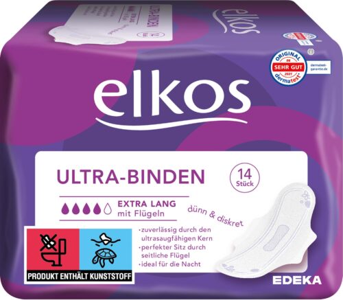 EDEKA elkos Ultra Binden Extra Lang, mit Flügeln 14ST