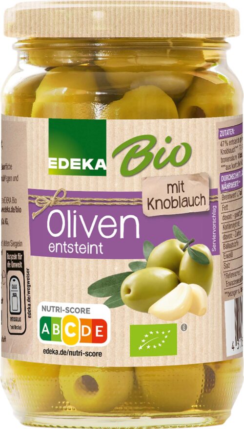 EDEKA Bio Grüne Oliven gefüllt mit Knoblauch 350g