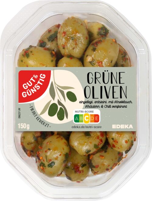 Gut & Günstig Grüne Oliven mit Kräutern und Chili 230g