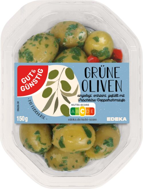 Gut & Günstig Grüne Oliven gefüllt mit Frischkäse 150g