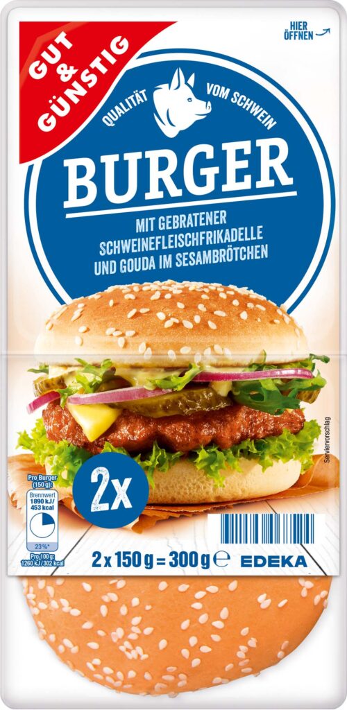 Gut & Günstig Burger Schweinefleisch mit Gouda 2x150g