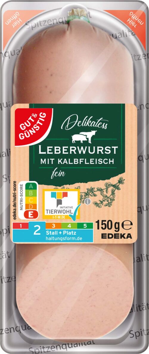 Gut & Günstig Leberwurst mit Kalbfleisch, fein 150g