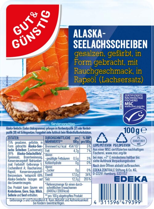 Gut & Günstig Alaska Seelachs Scheiben 100g