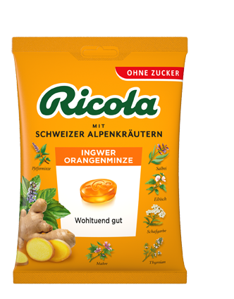 Ricola Ingwer Orangenminze ohne Zucker 75g