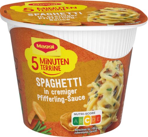 7613037683370 Maggi 5 Minuten Terrine Spaghetti in cremiger Pfifferling-Sauce 54g