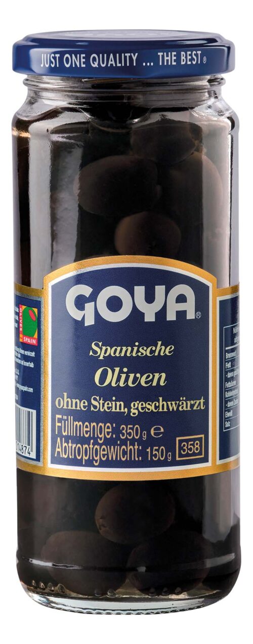 Goya Spanische Manzanilla Oliven ohne Stein schwarz 350g